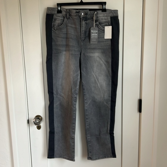 🛍️Wit&Wisdom AbSoultion High Rise Slim Straight Denim 14 NWT Grey tuxedo stripe - Picture 2 of 6